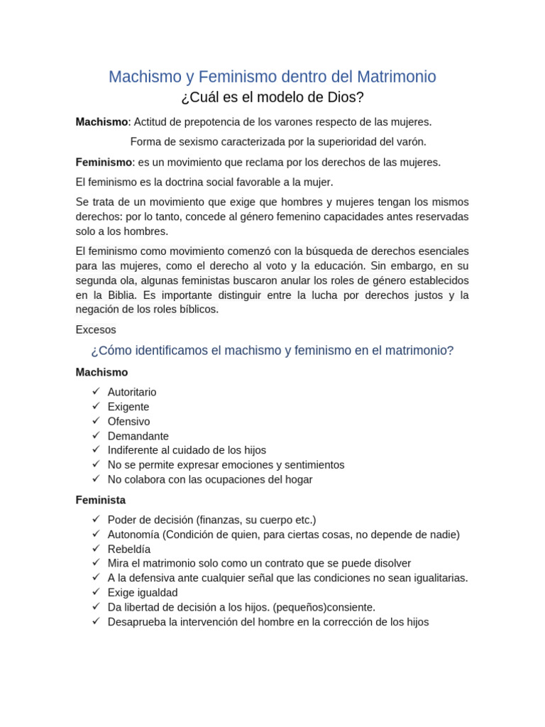 Machismo y Feminismo en el Matrimonio | PDF | Feminismo | Estudios de ...