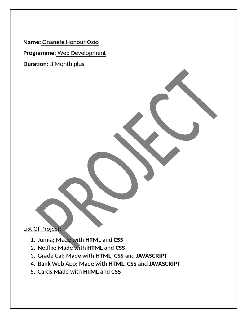 Web Development Projects Overview | PDF | Java Script | Html