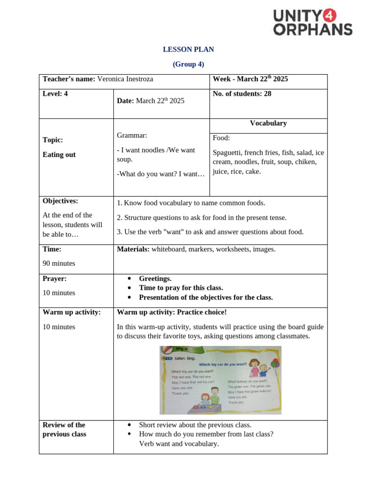 Lesson Plan: Food Vocabulary & Questions | PDF | Linguistics | Grammar