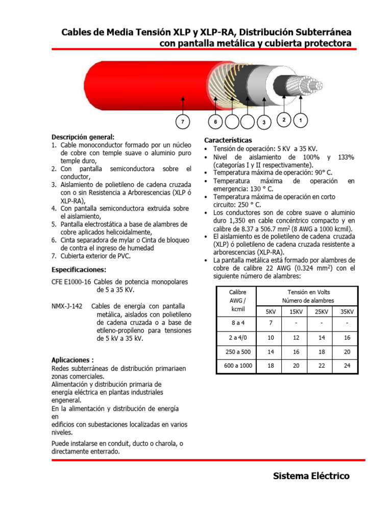 Ficha Tecnica Cable Media Tension XLP - DS | PDF | Aislador ...