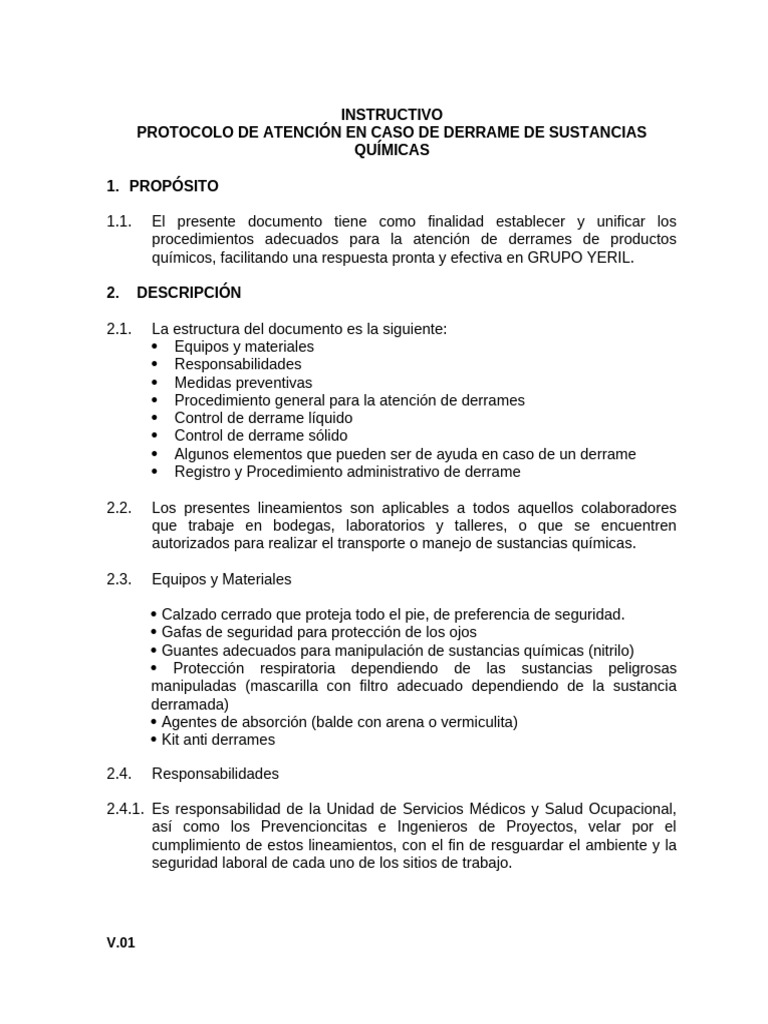 Protocolo para Atención de Derrames Químicos | PDF | Seguridad y salud ...