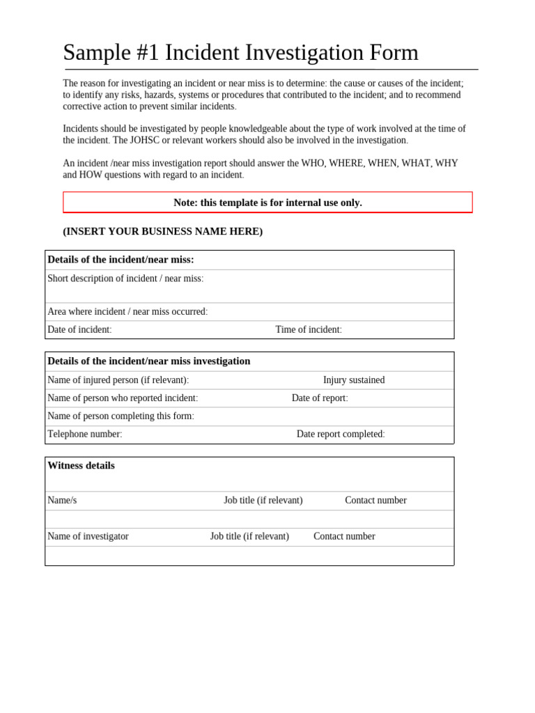 Incident Investigation Form Template | PDF | Hazards | Risk