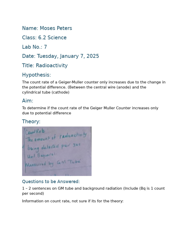 Geiger-Muller Counter Radioactivity Lab | PDF | Radioactive Decay ...