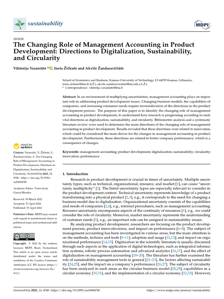The Changing Role of Management Accounting in Product Development ...