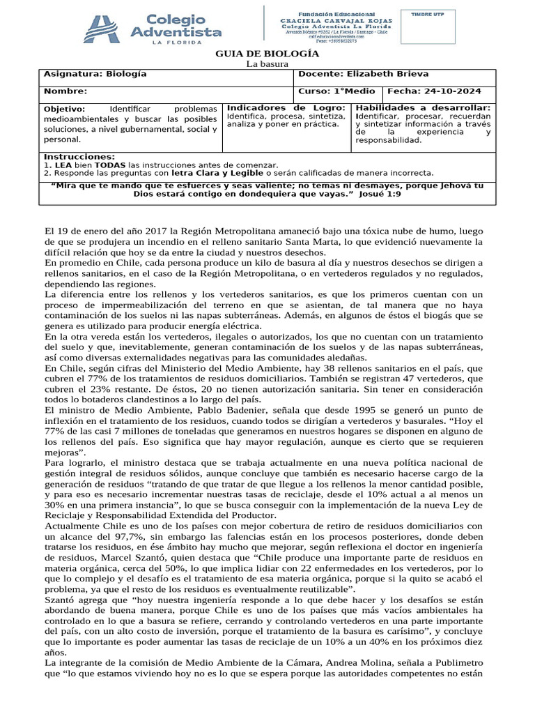 Problemas y Soluciones de Basura en Chile | PDF | Residuos | Vertedero
