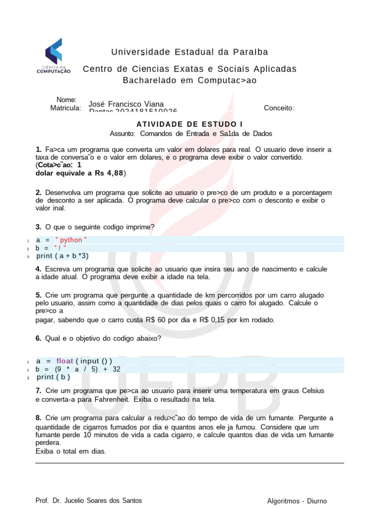 Atividades de Programação em Python | PDF