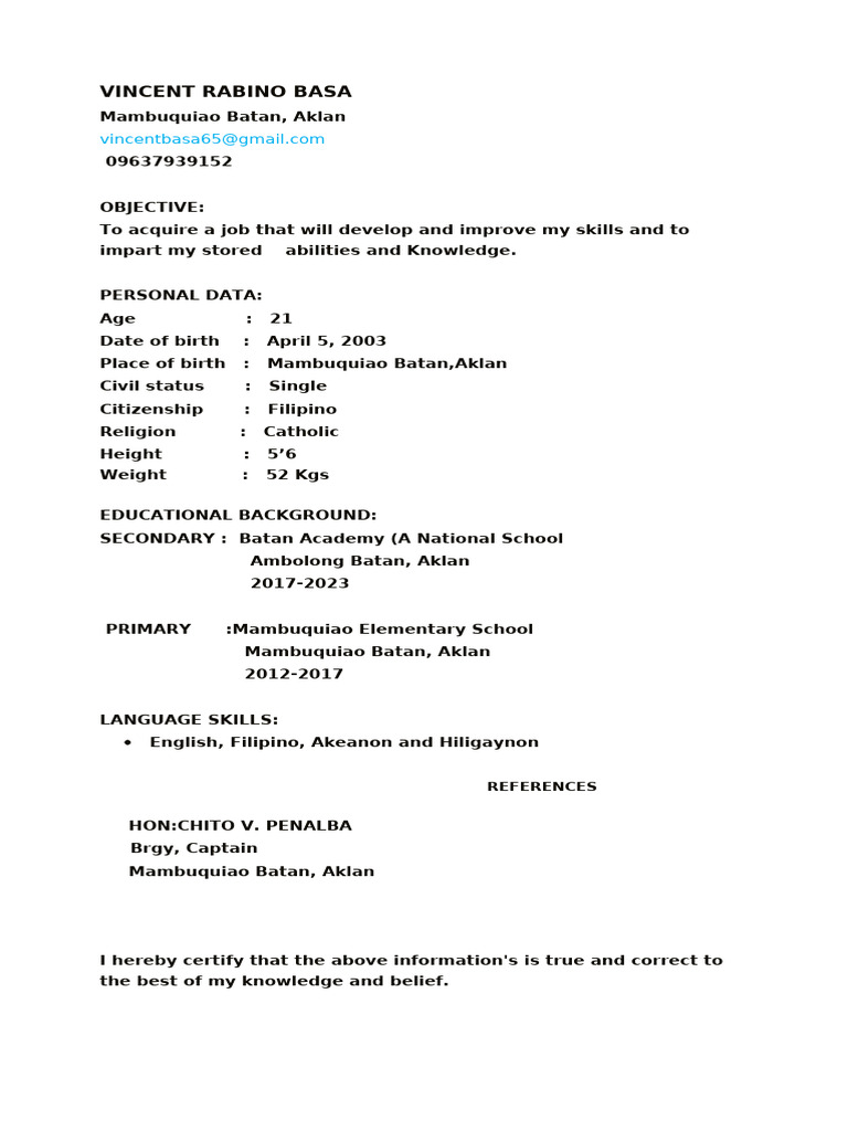 Vincent Basa Resume - Job Application | PDF