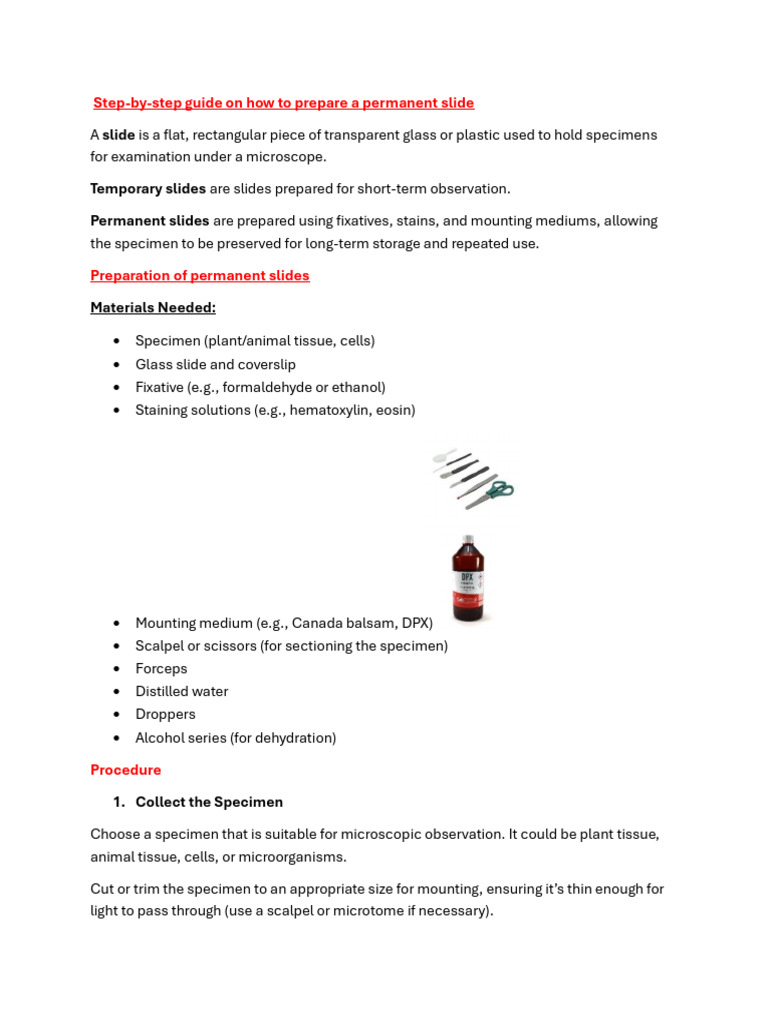 Permanent Slide Preparation Guide | PDF | Histology | Fixation (Histology)