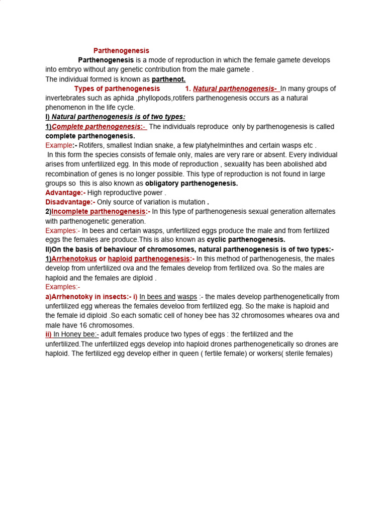 Types of Parthenogenesis Explained | PDF | Ploidy | Sexual Reproduction