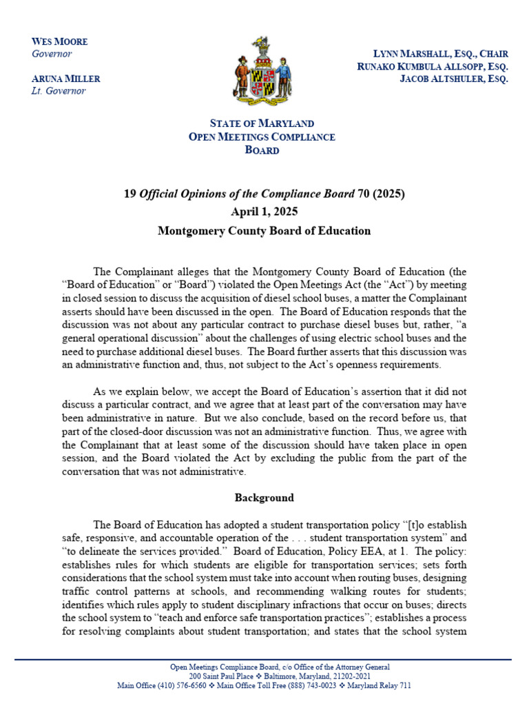 19 OMCB Opinions 070 Montgomery County Board of Education VIOLATED Open ...