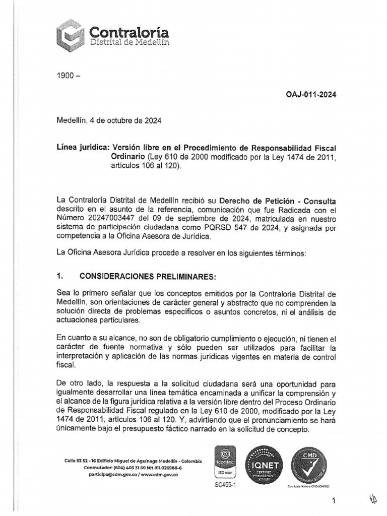 Línea Jurídica Versión Libre en El Procedimiento de Responsabilidad
