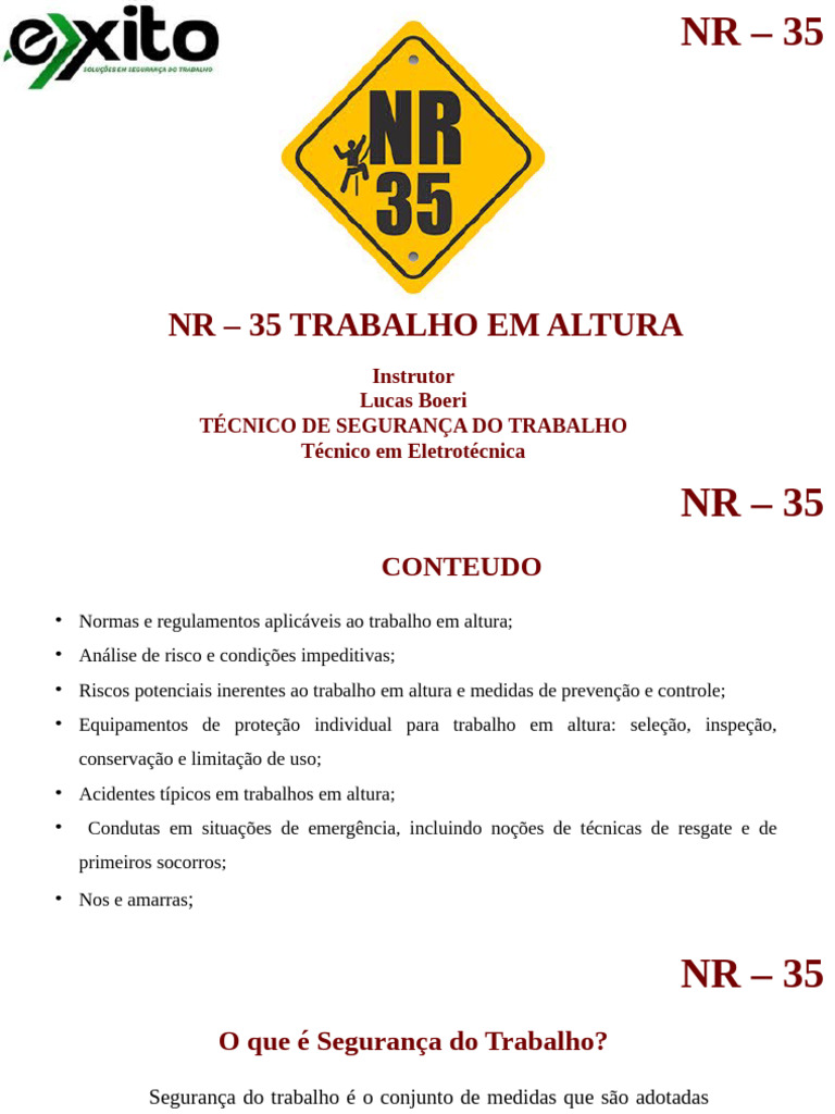 NR 35 Trabalho em Altura André | PDF | Equipamentos de proteção ...