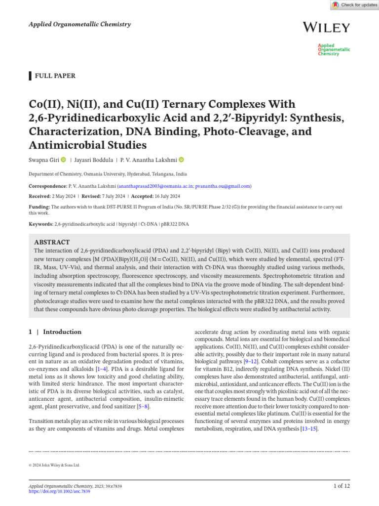 Ternary Metal Complexes with PDA and Bipy | PDF | Coordination Complex ...