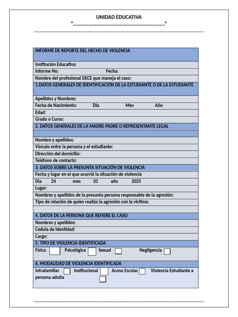 Informe de Hecho de Violencia Escolar | PDF