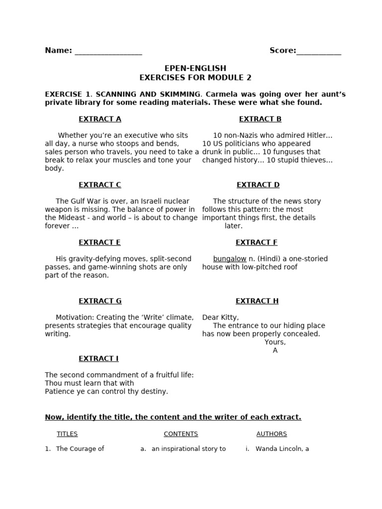 Epen Module 2 Effective Reading and Writing Exercises Only | PDF ...