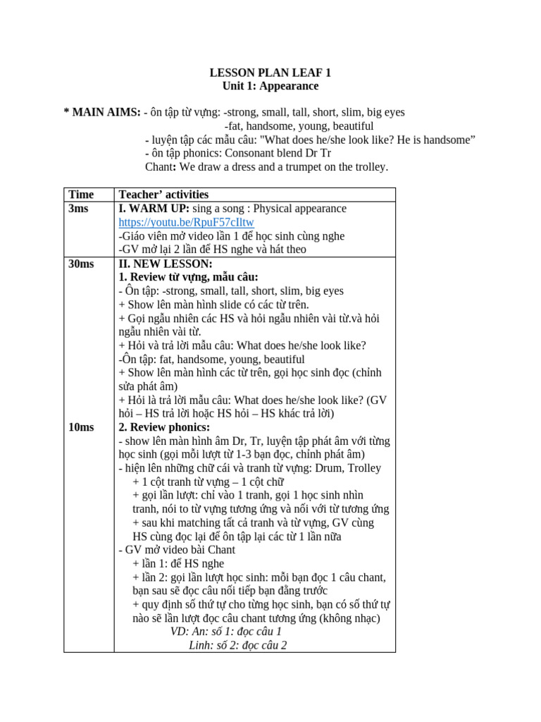 Lesson Plan Leaf 1 - U1 | PDF