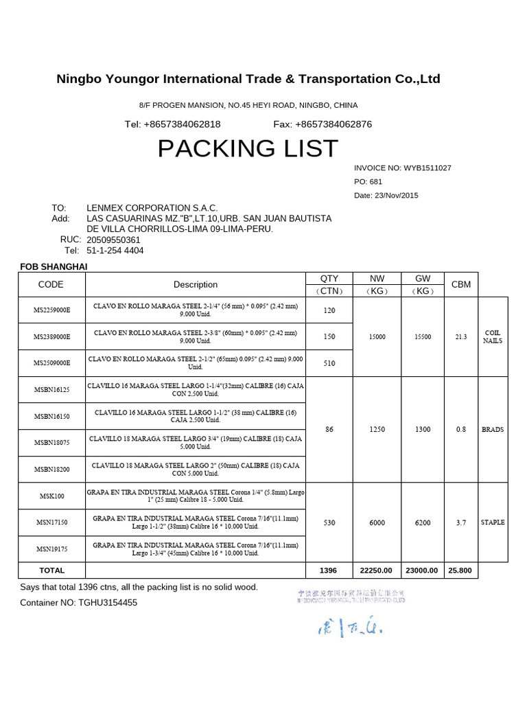 INVOICE Y PACKING LIST | PDF