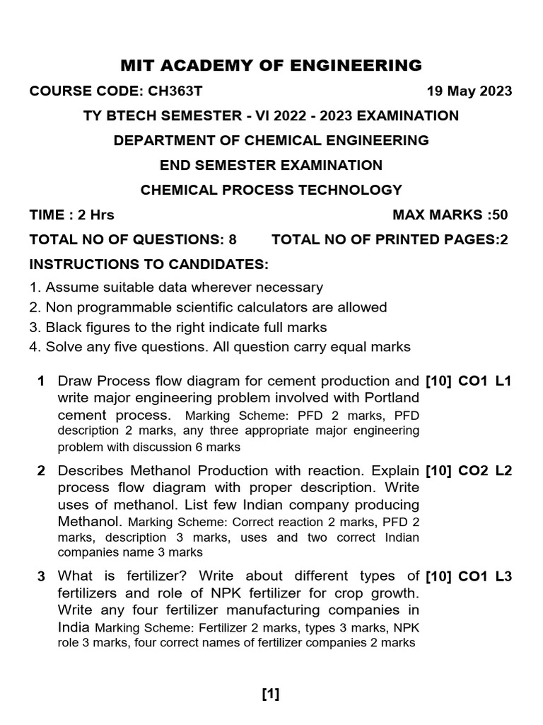 TY-Btech - CH - Chemical Process Technology - SEM - VI - MAY 2023 | PDF ...