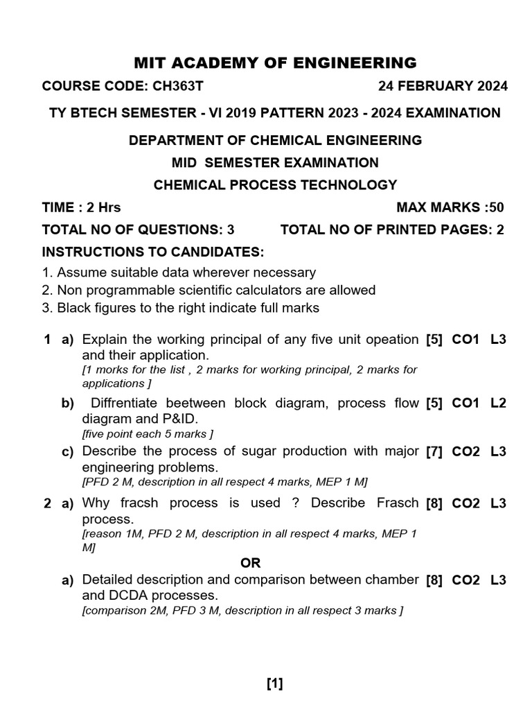 Chemical Engineering Mid-Sem Exam Guide | PDF