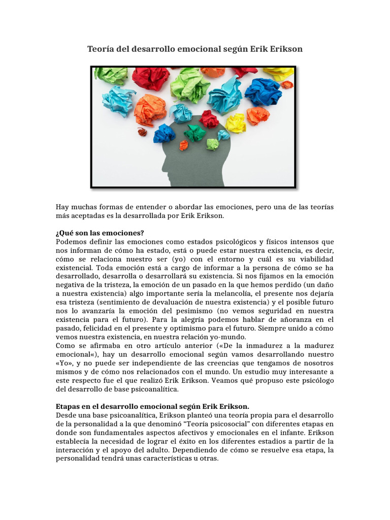 Desarrollo emocional según Erikson | PDF | Adultos | Las emociones