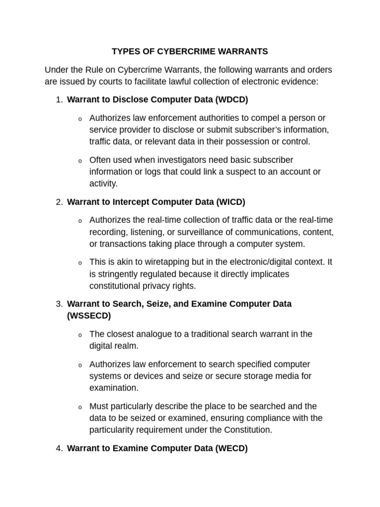Types of Cybercrime Warrants Explained | PDF | Search Warrant ...