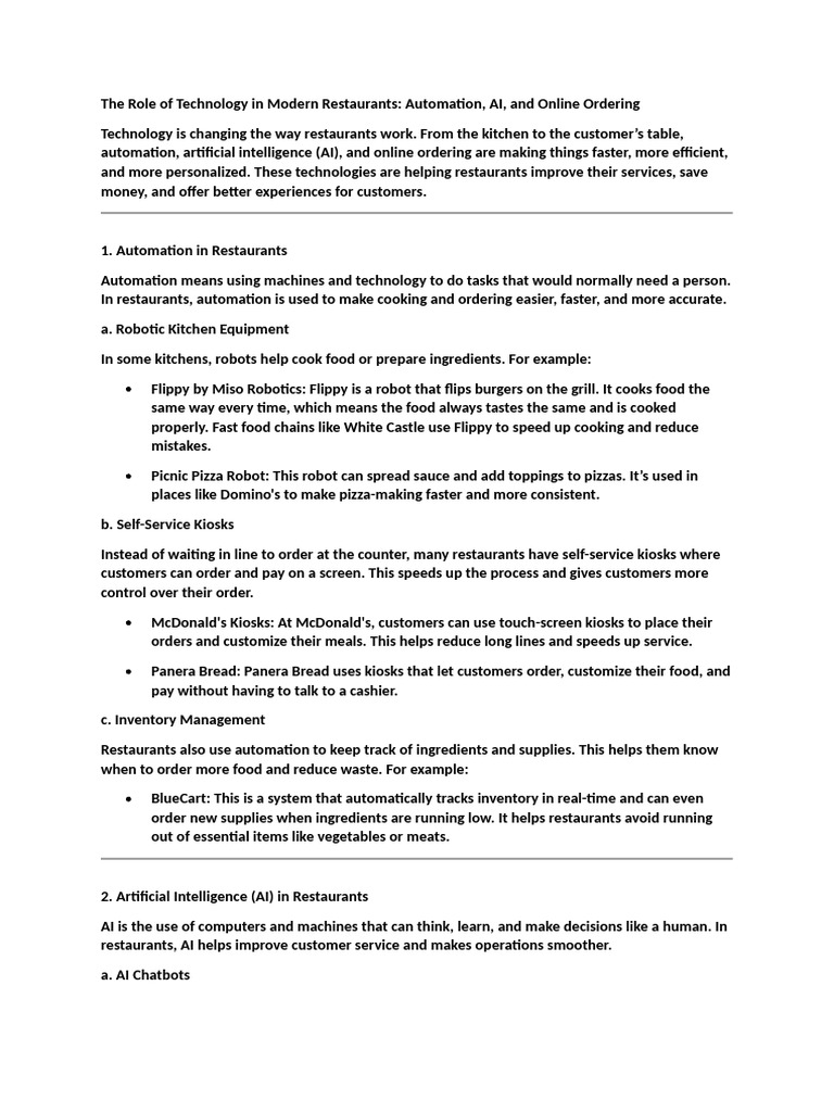 AI and Automation in Modern Restaurants | PDF | Artificial Intelligence ...