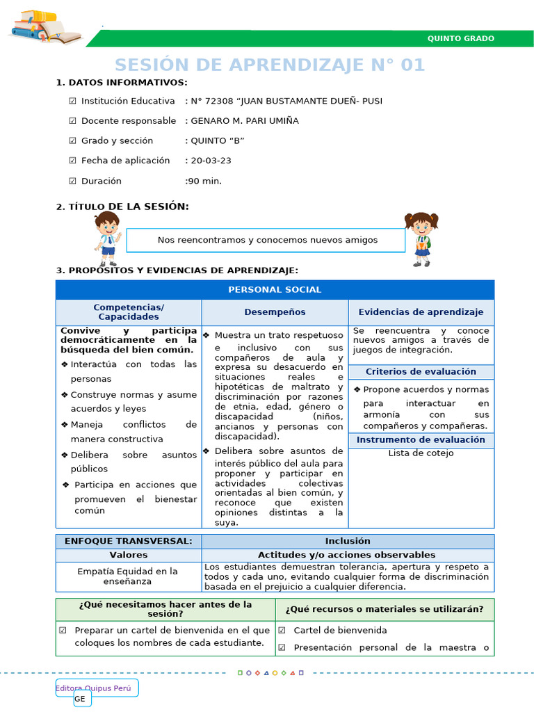 Sesiones de Aprendizaje - EDA I Semana 2 - Editora Quipus Perú | PDF ...