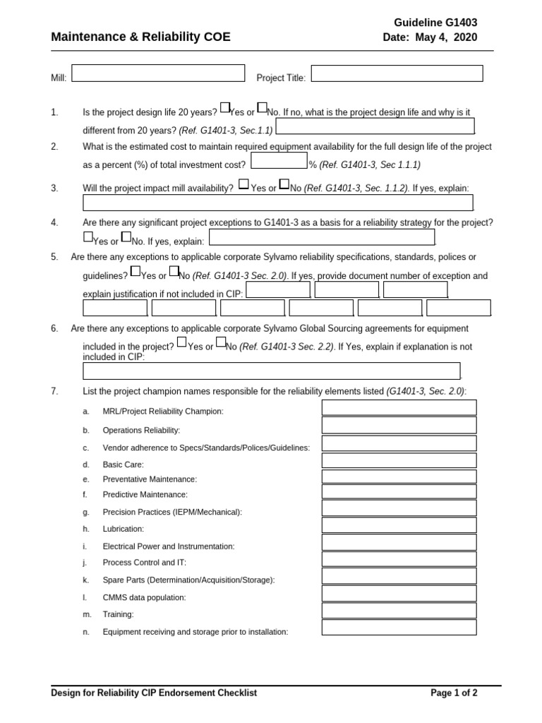 Design for Reliability Checklist | PDF
