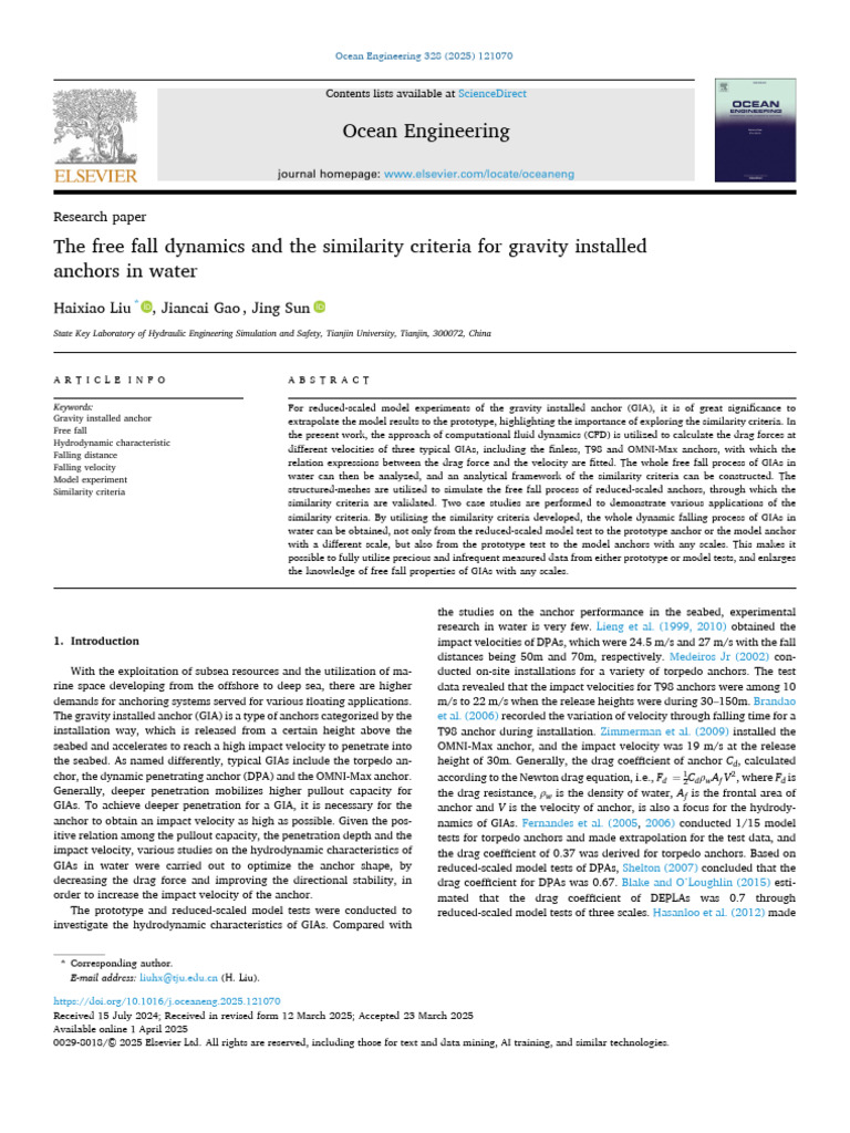Free Fall Dynamics of Gravity Anchors | PDF | Drag (Physics ...