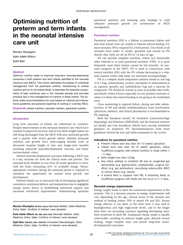 Nutrition Strategies for NICU Infants | PDF | Preterm Birth | Neonatal ...