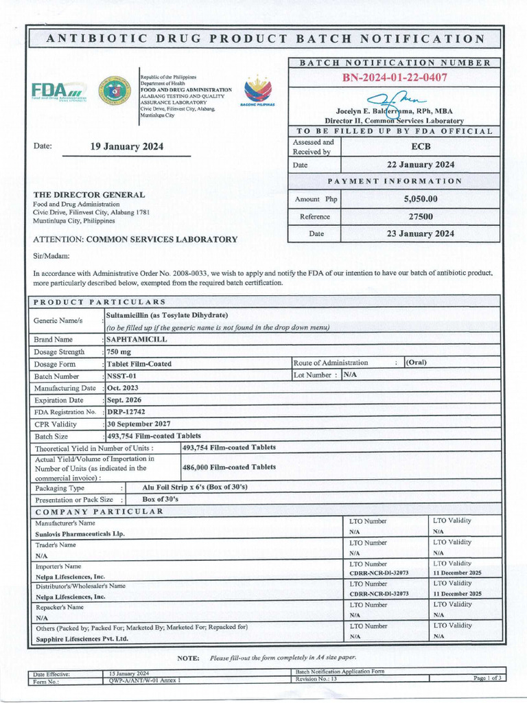 BN Saphtamicill 750MG-NSST-01 | PDF