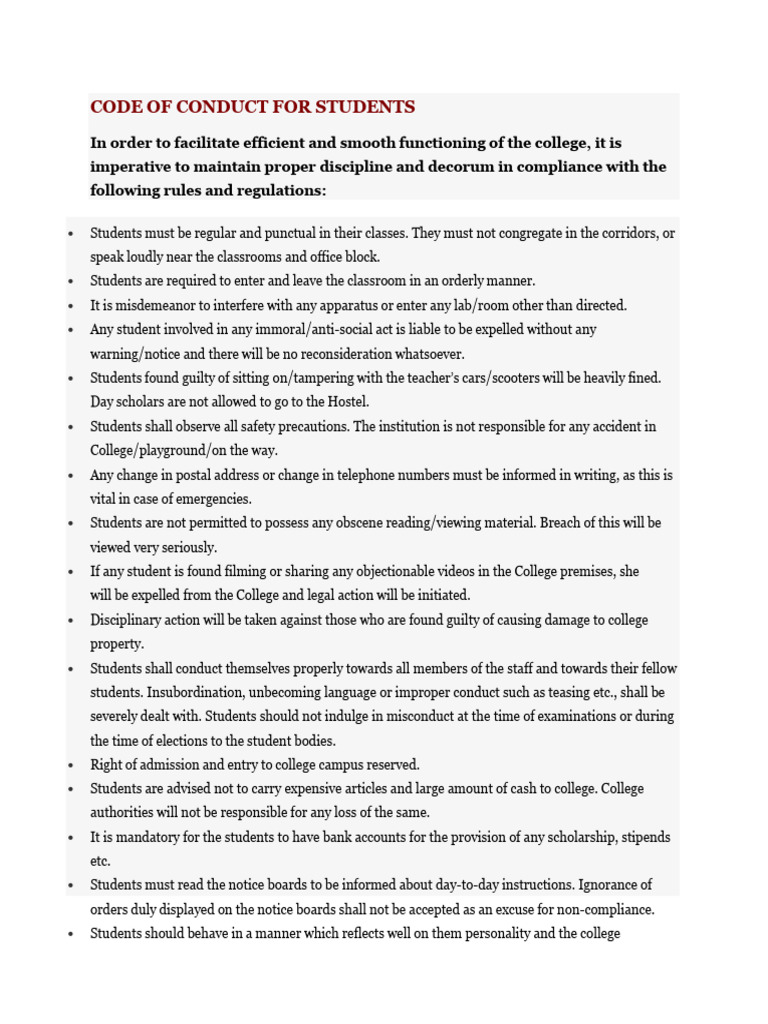 Student Code of Conduct Guidelines | PDF | Teachers | Justice