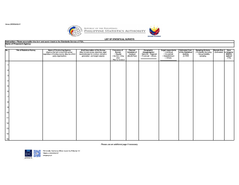 Annex 1 - 25SS02-042-01 List of Statistical Survey Form | PDF