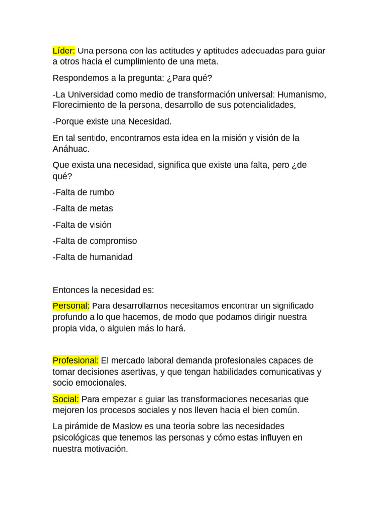 Liderazgo Transformador y Necesidades Humanas | PDF | Liderazgo ...