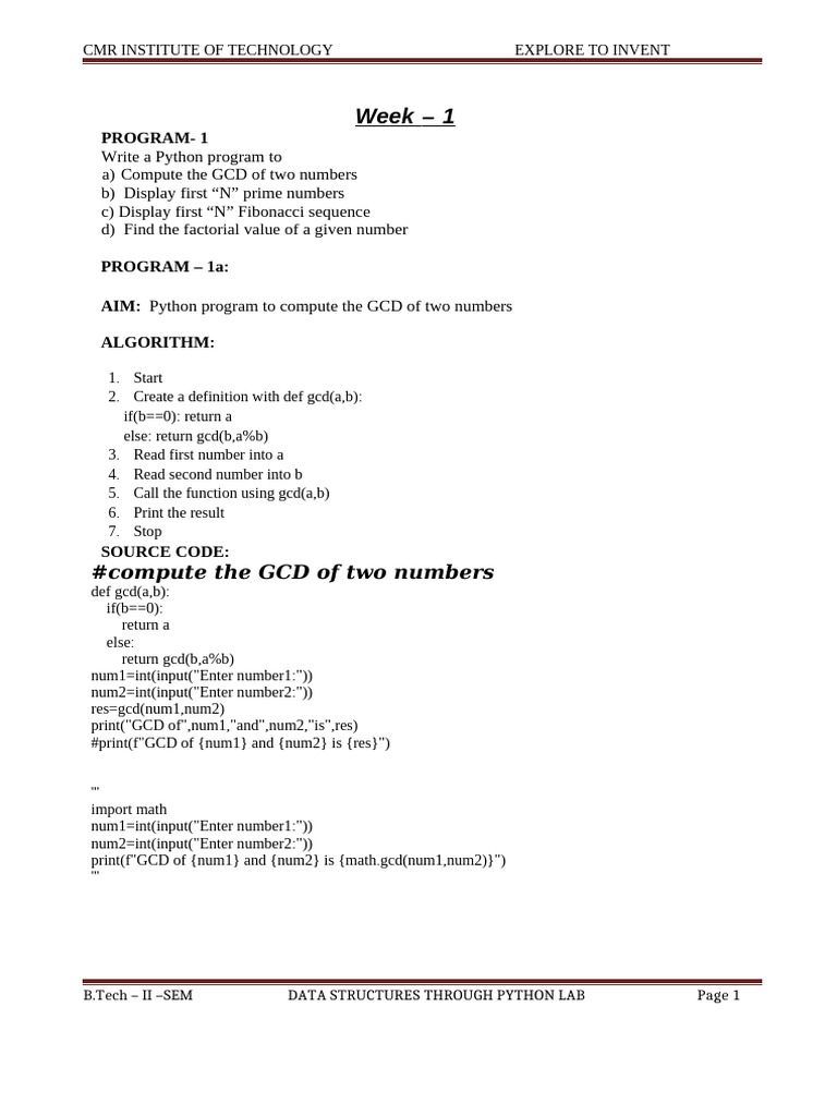 Data Structures Through Python Lab Record 23-24-IISEM | PDF | Matrix ...