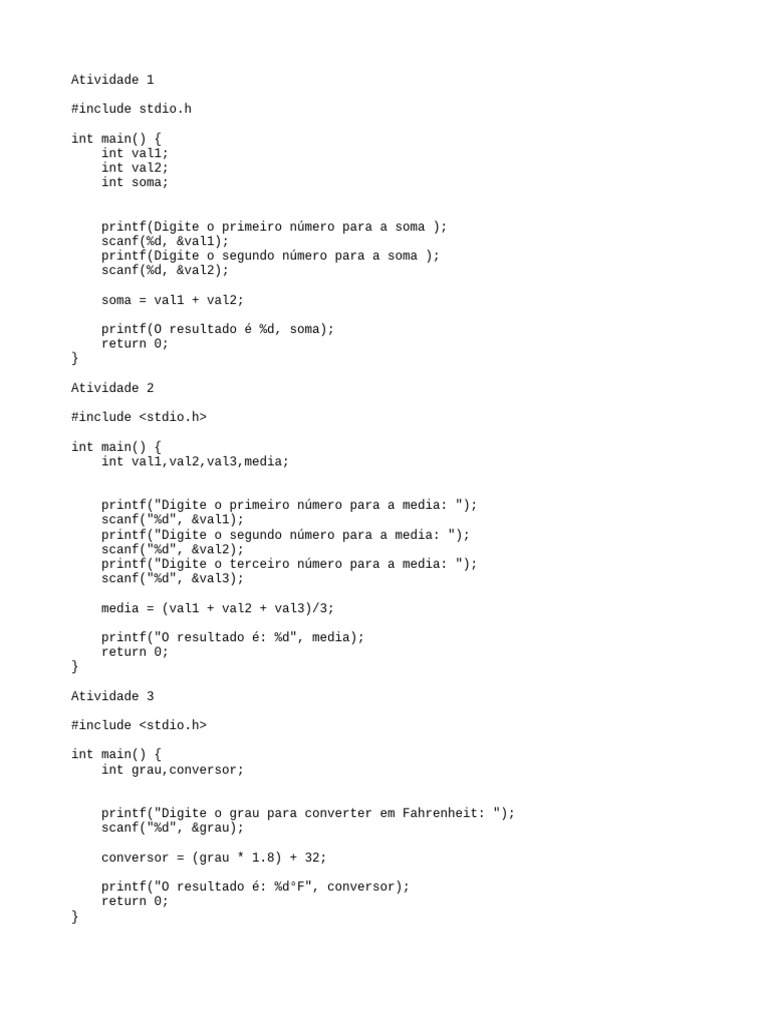 Exercícios de Programação em C | PDF | Área | Matemática elementar