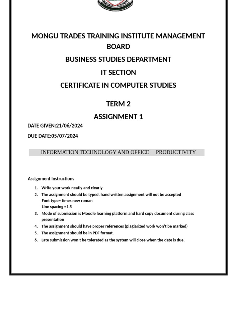 Computer Studies Assignment Guidelines | PDF | Computer Memory | Read ...