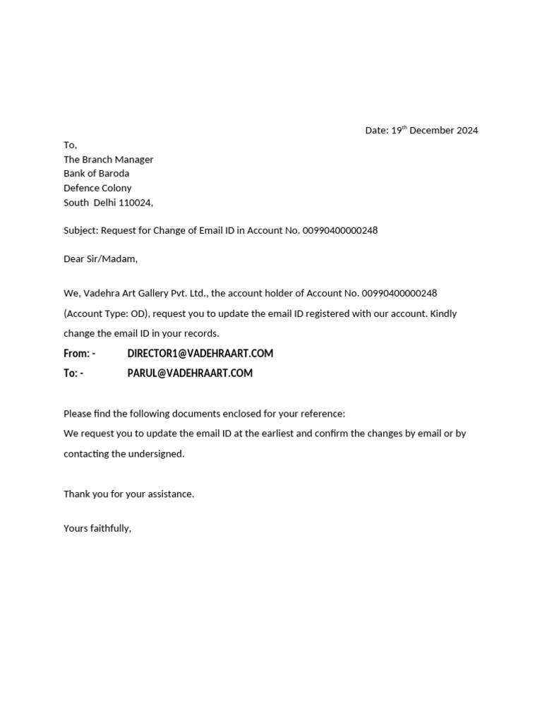 Email ID Change Request for Account | PDF