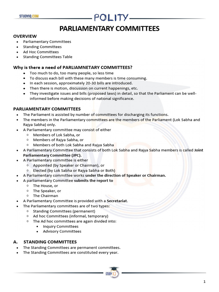 Overview of Parliamentary Committees | PDF | Government | Political Law