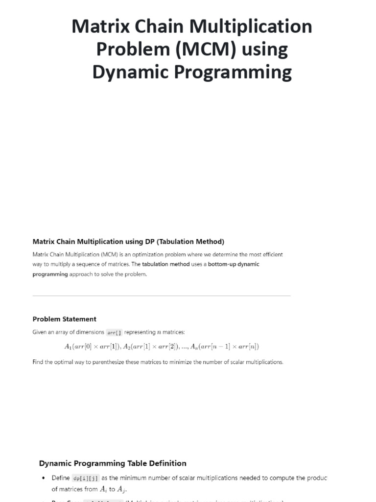 7 Matrix Chain Multiplication Problem (MCM) Using | PDF