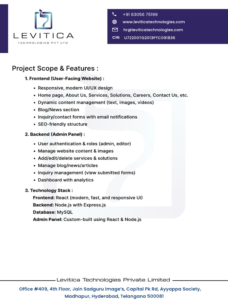 Levitica Technologies Project Overview | PDF