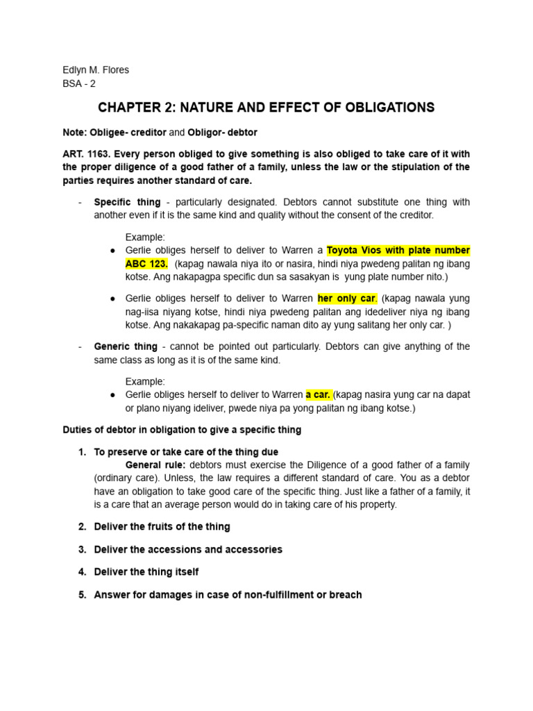 Nature and Effects of Obligations Explained | PDF | Negligence | Damages