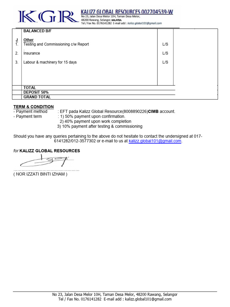 Invoice for Testing and Commissioning Services | PDF