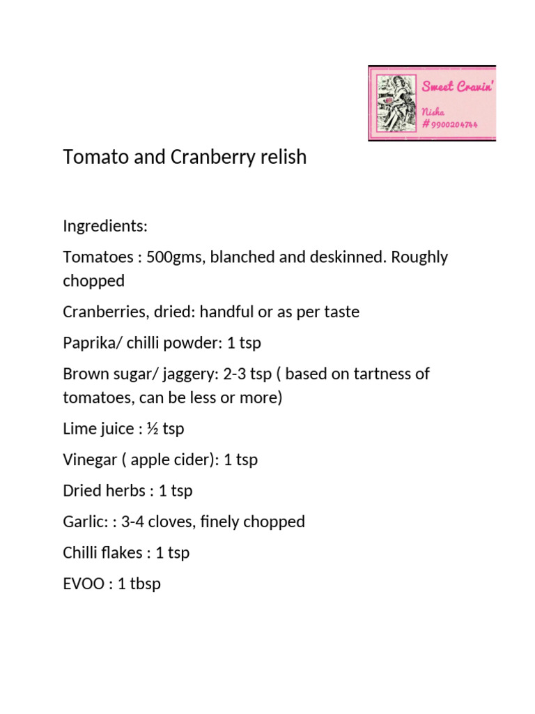 Tomato and Cranberry Relish | PDF