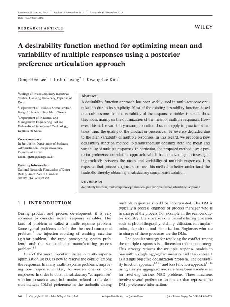 Quality Reliability Eng - 2018 - Lee - A Desirability Function Method ...