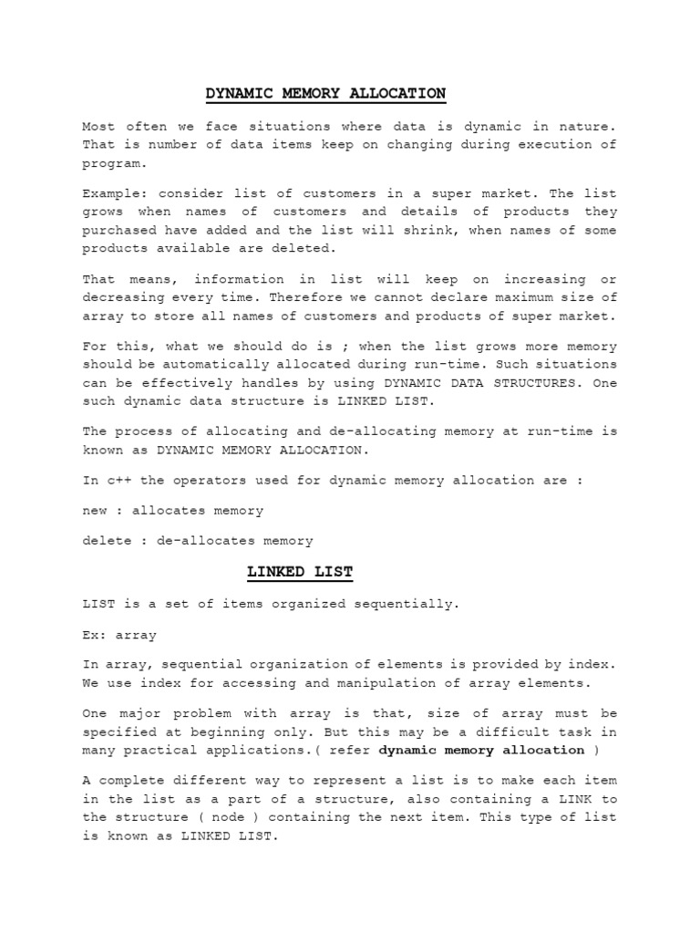 Dynamic Memory Allocation in Linked Lists | PDF | Software Engineering ...