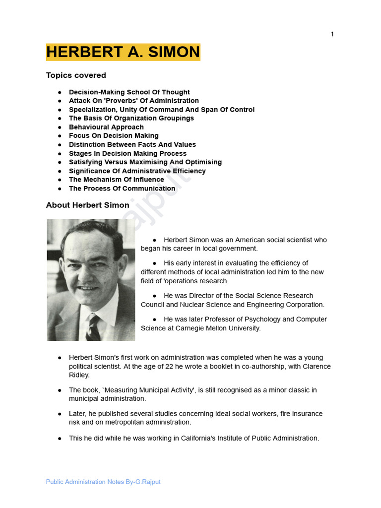 Herbert Simon's Decision-Making Insights | PDF | Decision Making ...