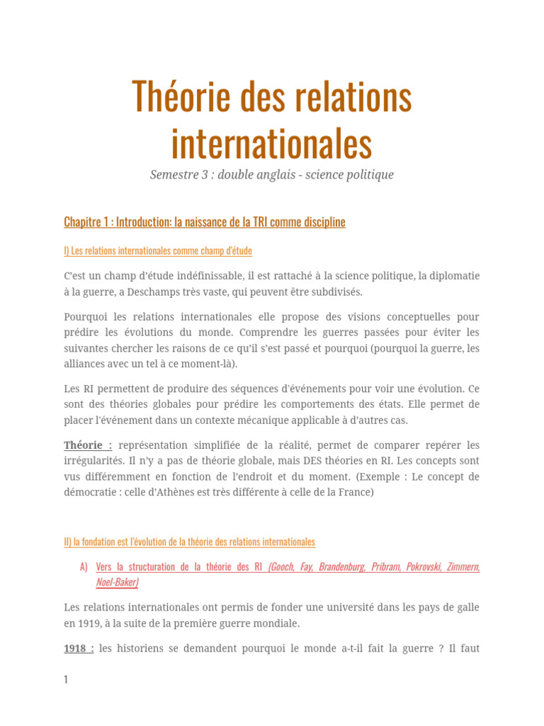 Introduction à la théorie des relations internationales | PDF | État ...