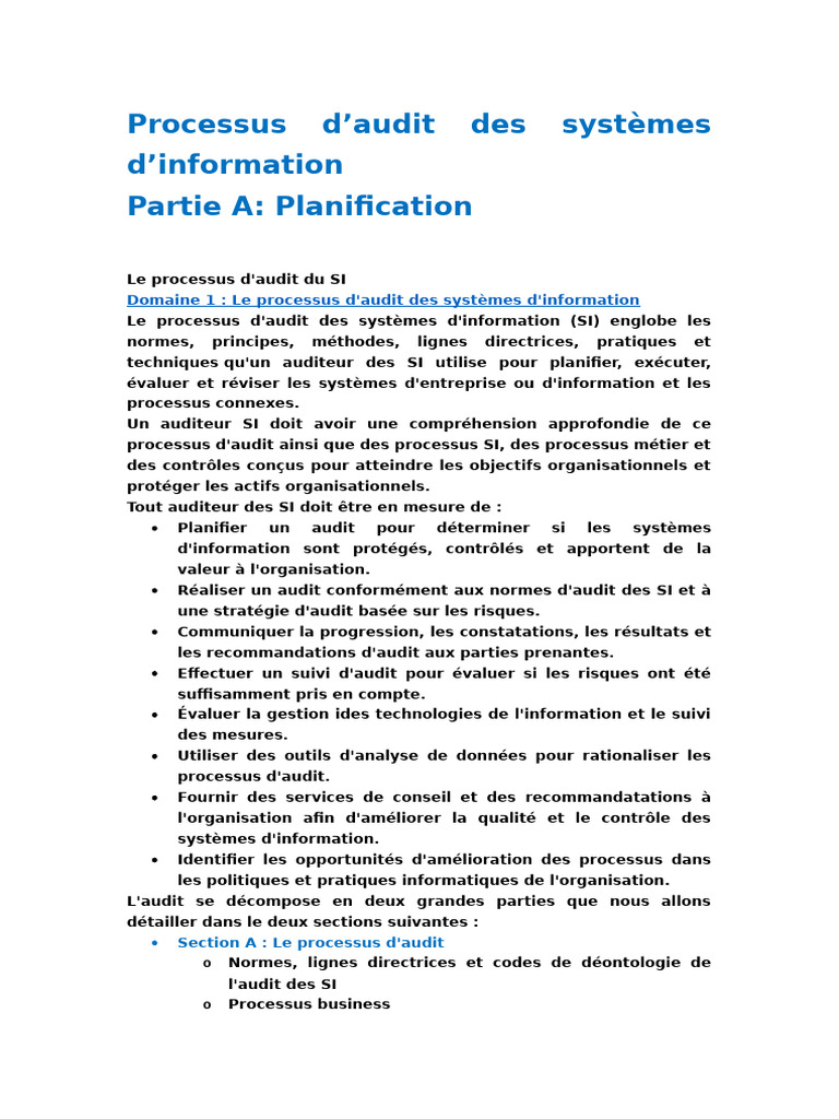 Processus d'Audit des Systèmes d'Information | PDF | Audit | Sécurité