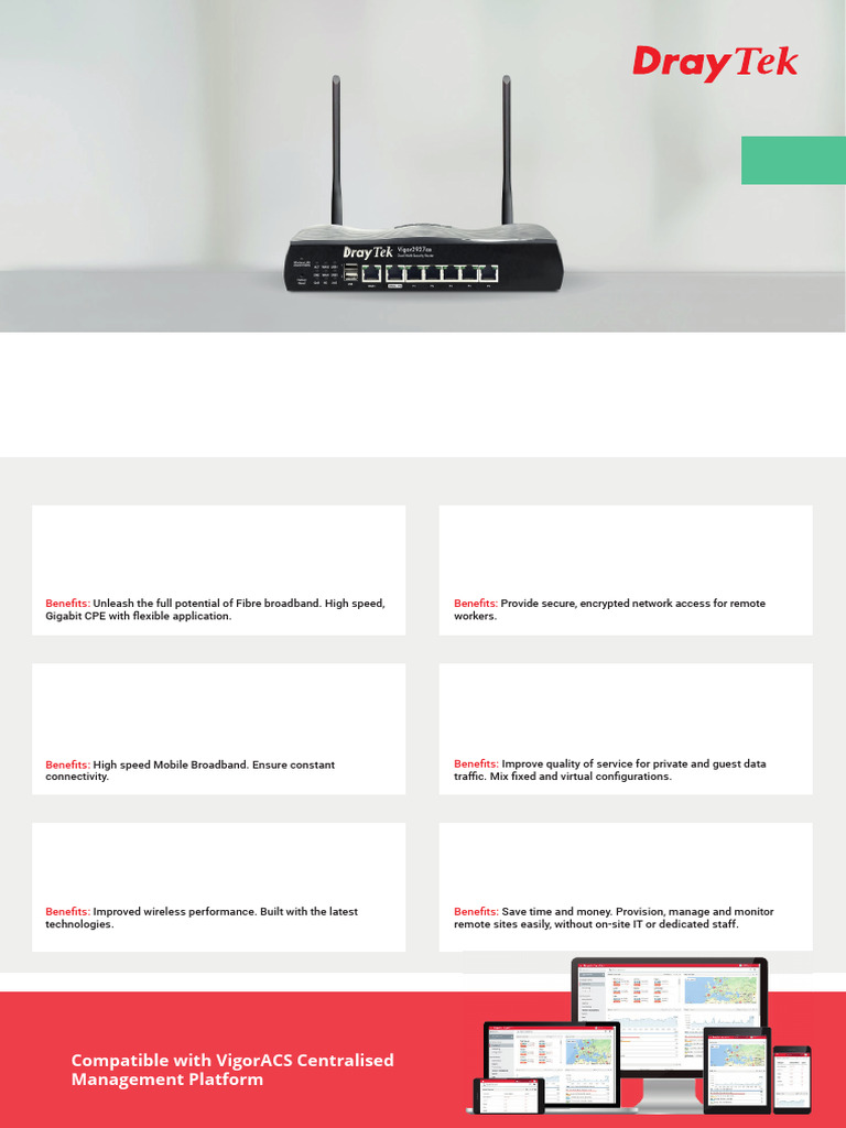 DrayTek Vigor 2927 Dual-WAN Router Specs | PDF | Computer Network | 4 G